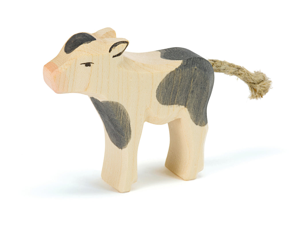 Kalb schwarz stehend Holzspielfigur von Ostheimer