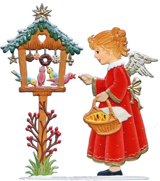 Engel am Vogelhäuschen Zinnfigur von Wilhelm Schweizer