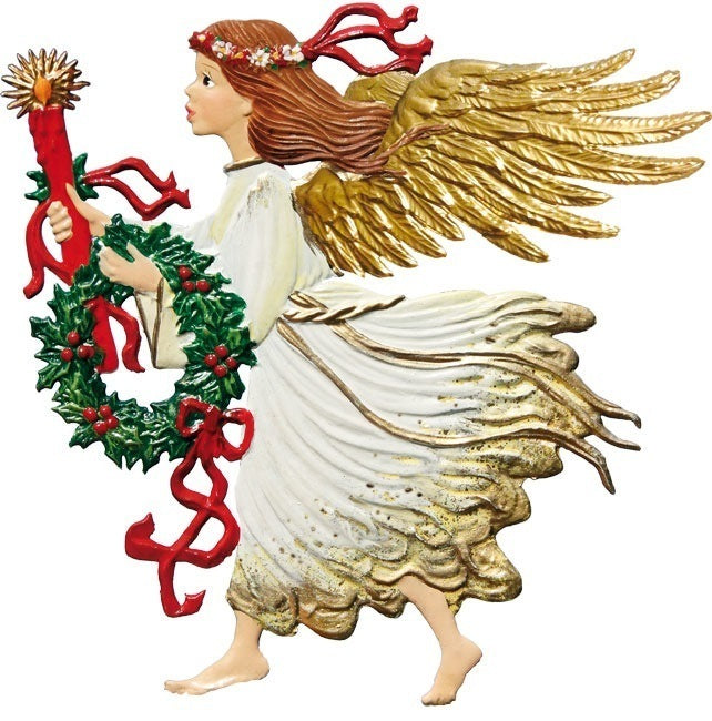 fliegender Engel mit Kranz u. Kerze Zinnfigur von Wilhelm Schweizer