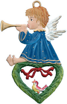 Trompetenengel auf Herz Zinnfigur von Wilhelm Schweizer