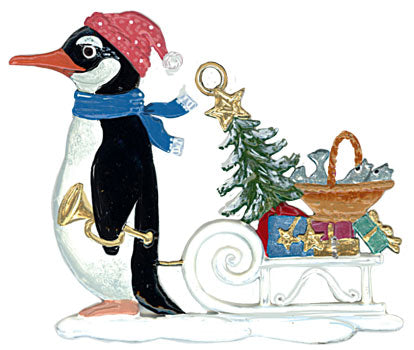 Pinguin mit Schlitten Zinnfigur von Wilhelm Schweizer