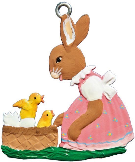 Hasenmädchen mit Kückennest Zinnfigur von Wilhelm Schweizer