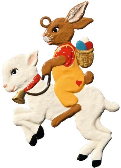 Hase reitet auf Osterlamm Zinnfigur von Wilhelm Schweizer