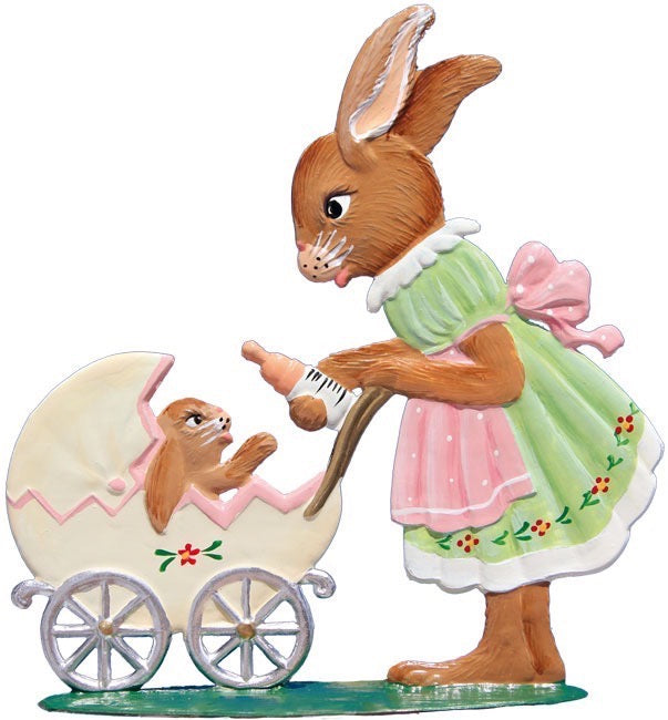 Hasenmäd. mit Kinderwagen Zinnfigur von Wilhelm Schweizer