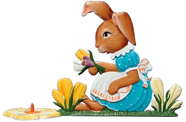 Hasenmädchen mit Blumenkerzenhalter Zinnfigur von Wilhelm Schweizer