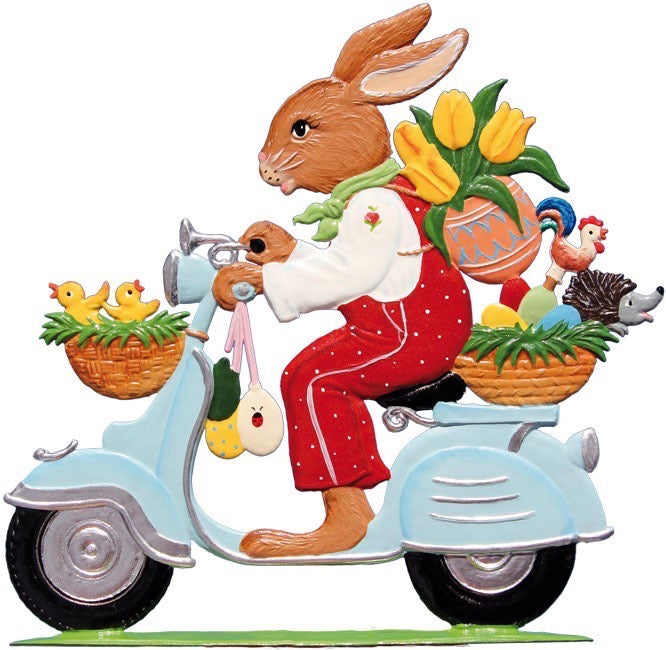 Hase im Motorroller Zinnfigur von Wilhelm Schweizer