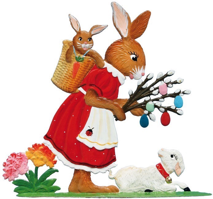 Hasenmama und Lamm Zinnfigur von Wilhelm Schweizer
