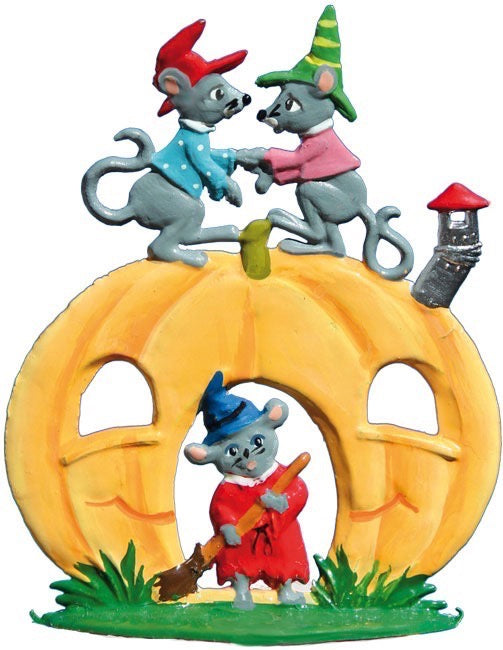 Halloweenkürbis mit Mäuse Zinnfigur von Wilhelm Schweizer