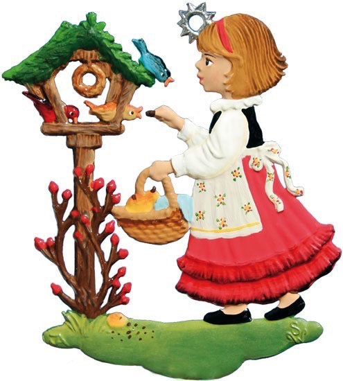 Mädchen am Vogelhäuschen Zinnfigur von Wilhelm Schweizer