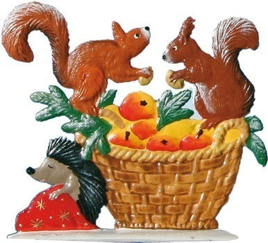 Korb mit Eichhörnchen+Igel Zinnfigur von Wilhelm Schweizer