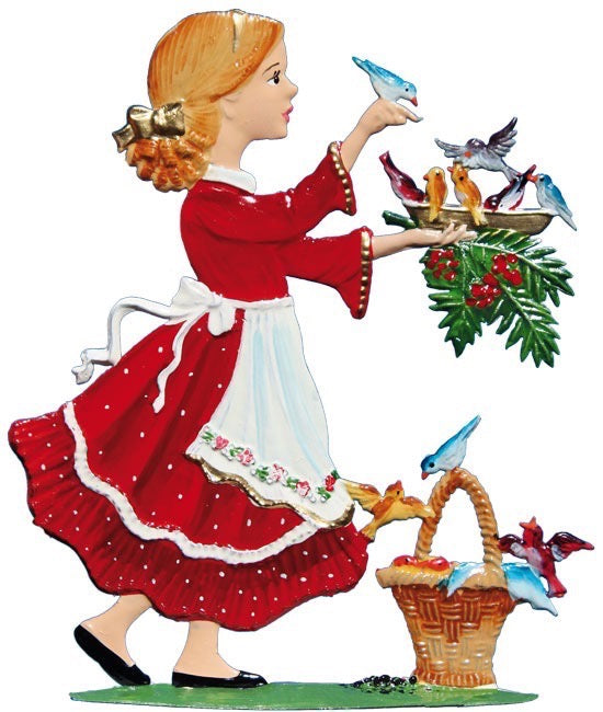 Mädchen mit Vögel Zinnfigur von Wilhelm Schweizer
