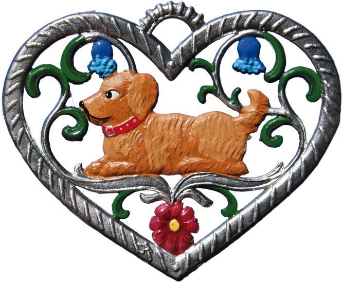 Herz mit Hund Zinnfigur von Wilhelm Schweizer
