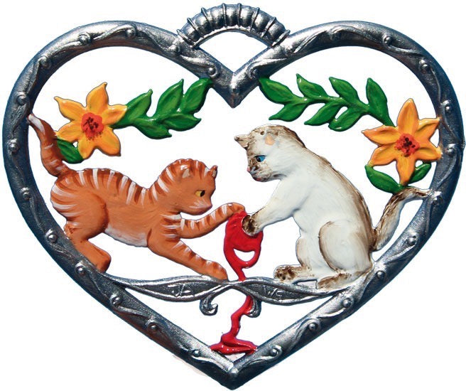 Herz mit zwei Kätzchen Zinnfigur von Wilhelm Schweizer